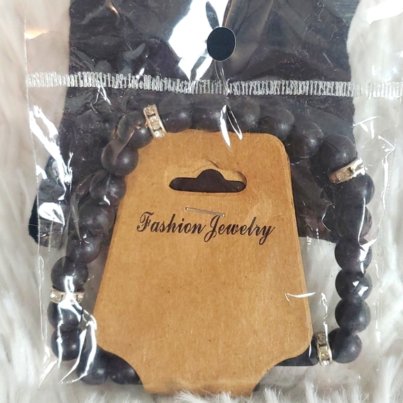 Free with Purchase-Black Beaded with Crystal's Stretchy Band Bracelet, New - Picture 1 of 2